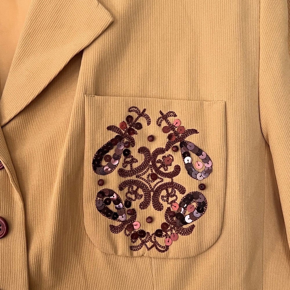 MIMS/COLE‎ Women 100% SILK VTG Blazer Coat Suit Set size 16 Golden Yellow Modest - Picture 3 of 16